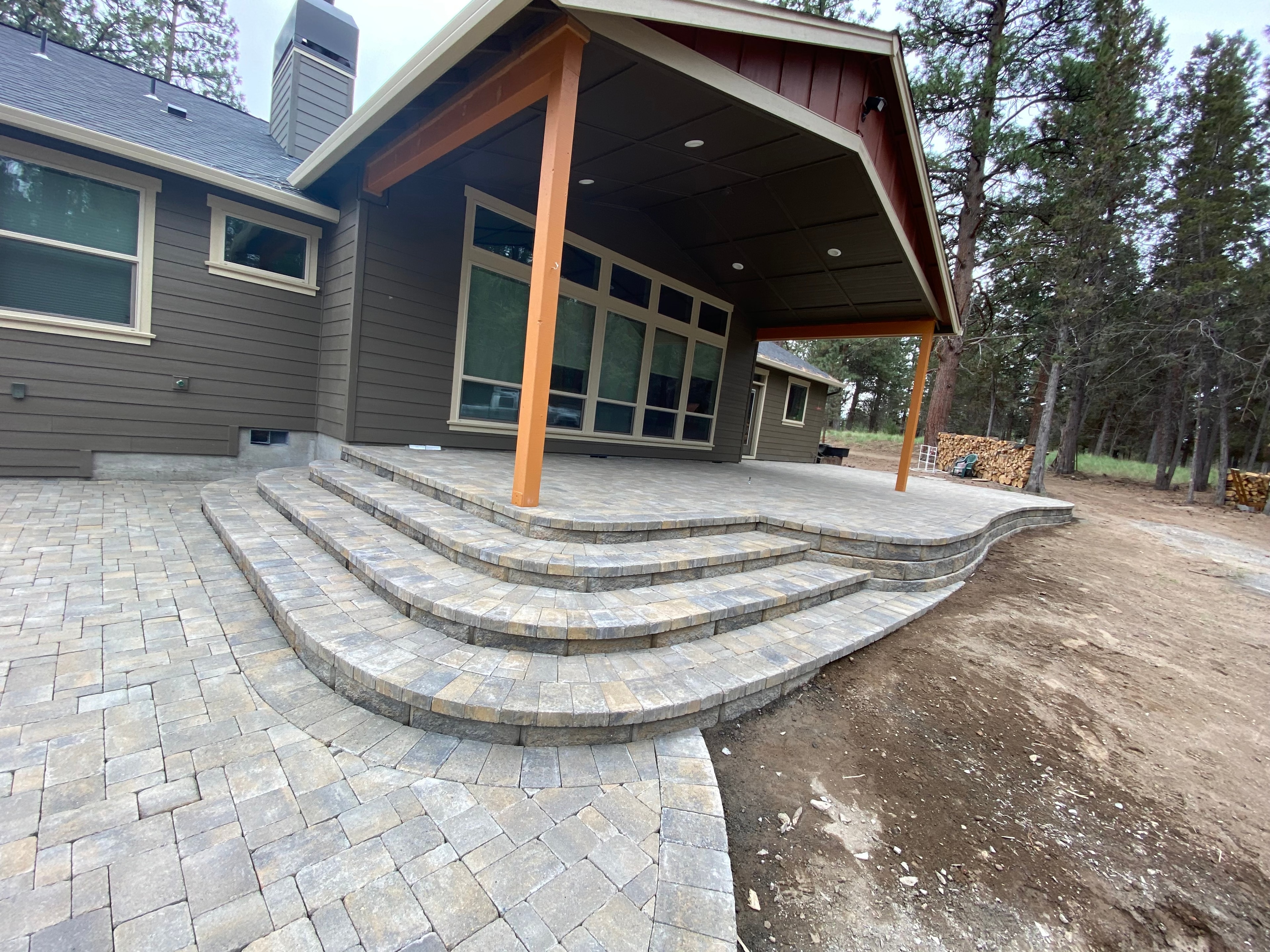 Covered Patio with Paver Steps