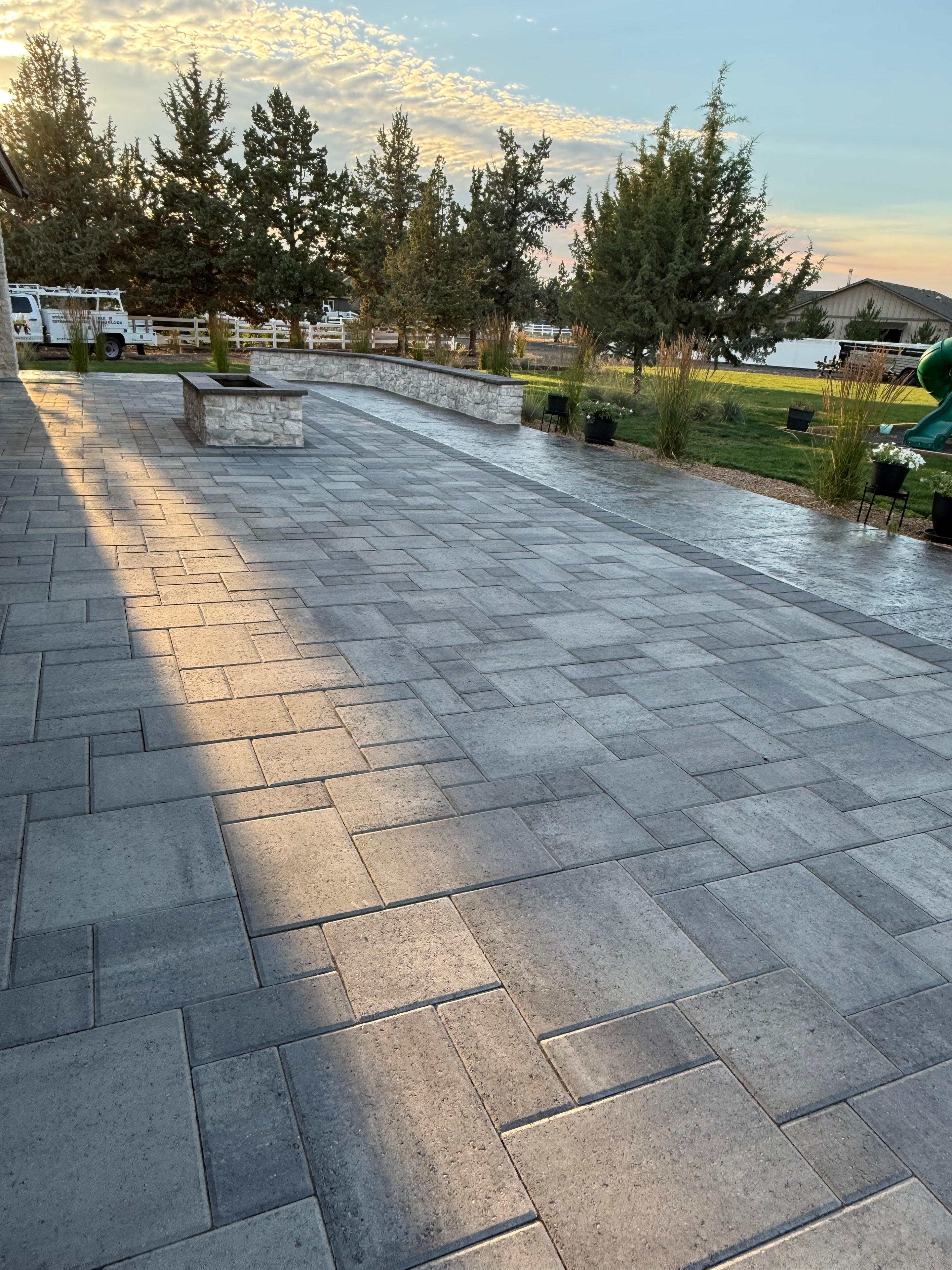 Sunset Paver Patio with Seating Wall