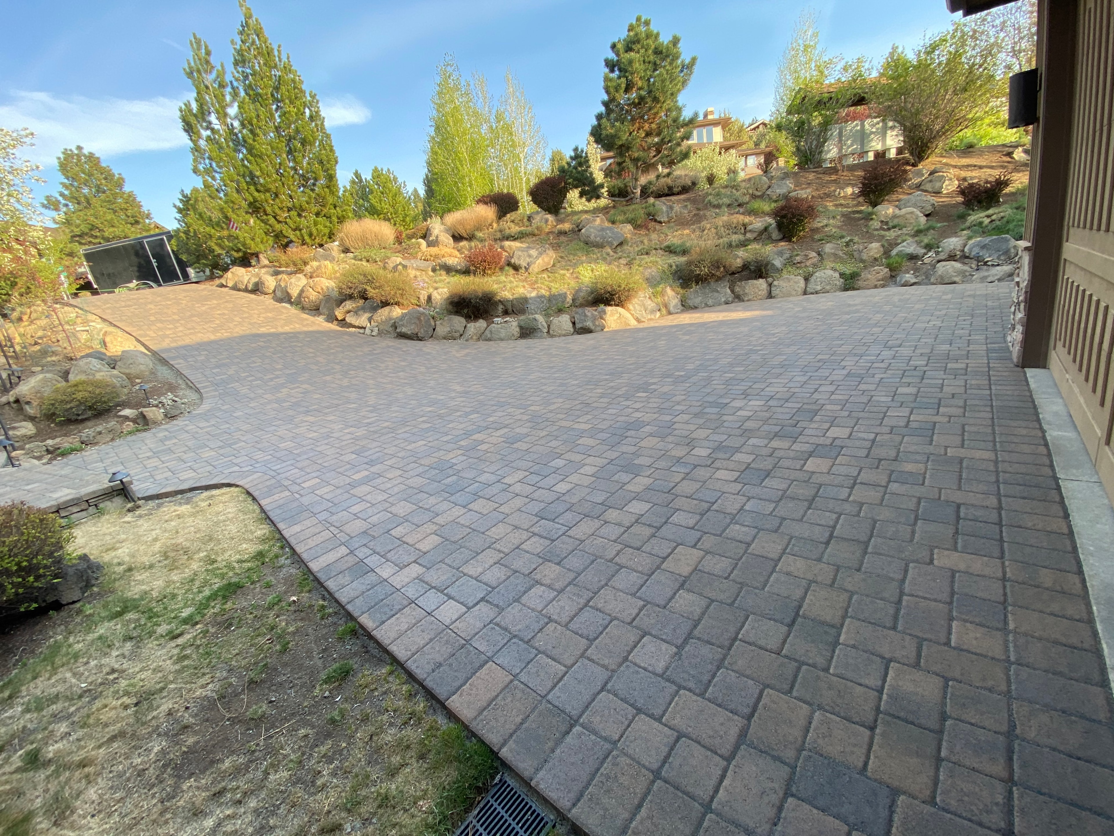 Large Paver Patio with Boulder Edging