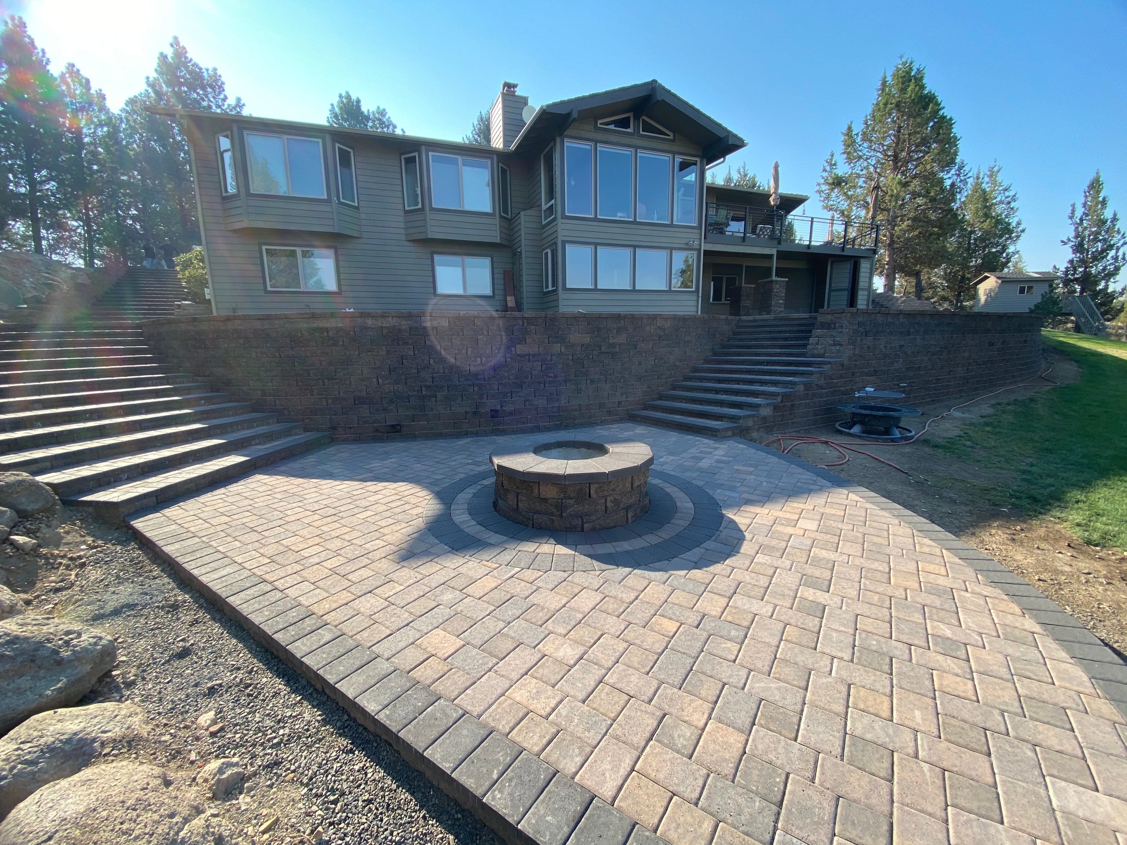 Paver Patio with Stone Fire Pit