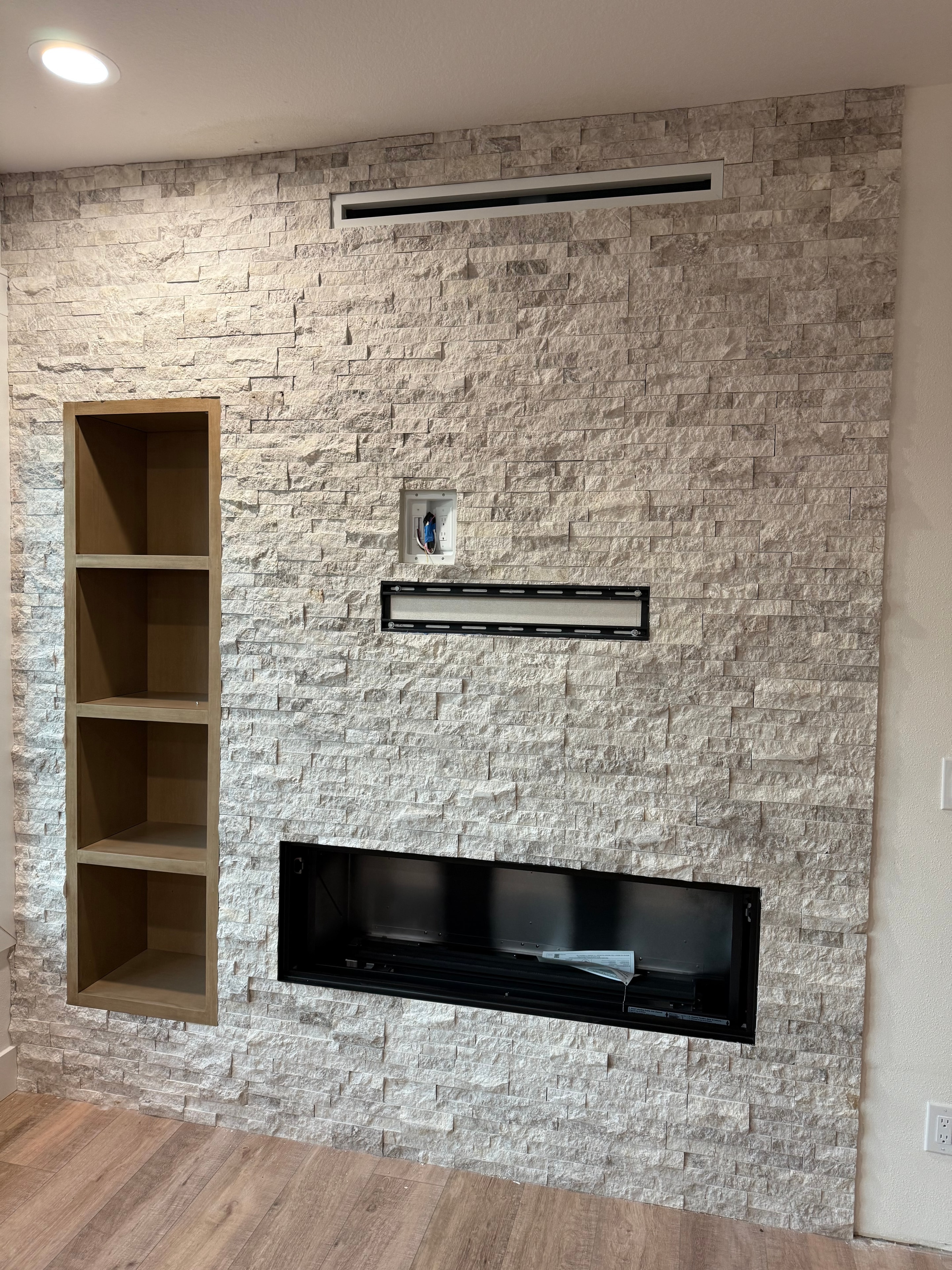 Stacked Stone Fireplace Feature Wall