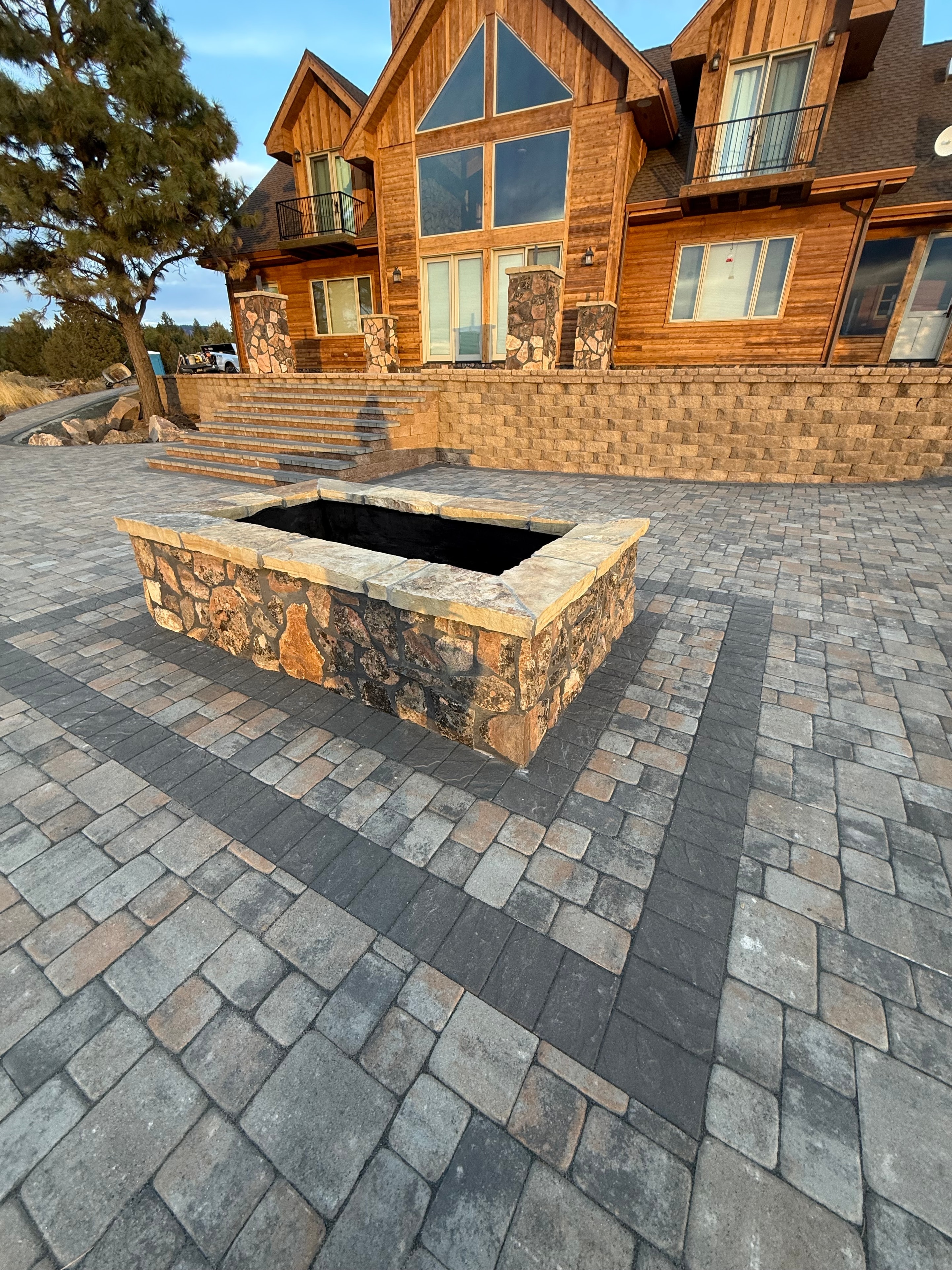 Stone Fire Pit on Paver Patio