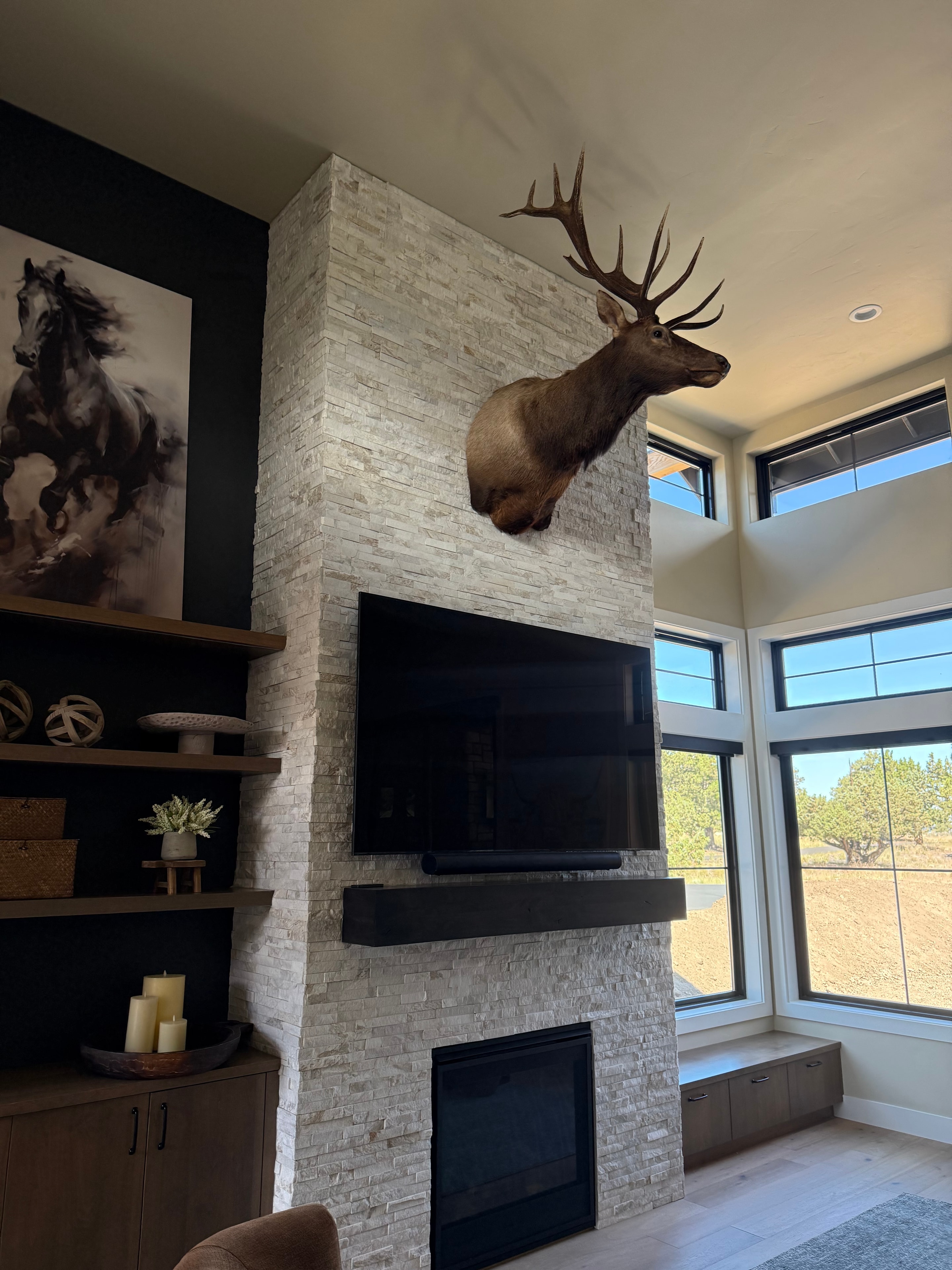 Interior Stone Fireplace with Shelving
