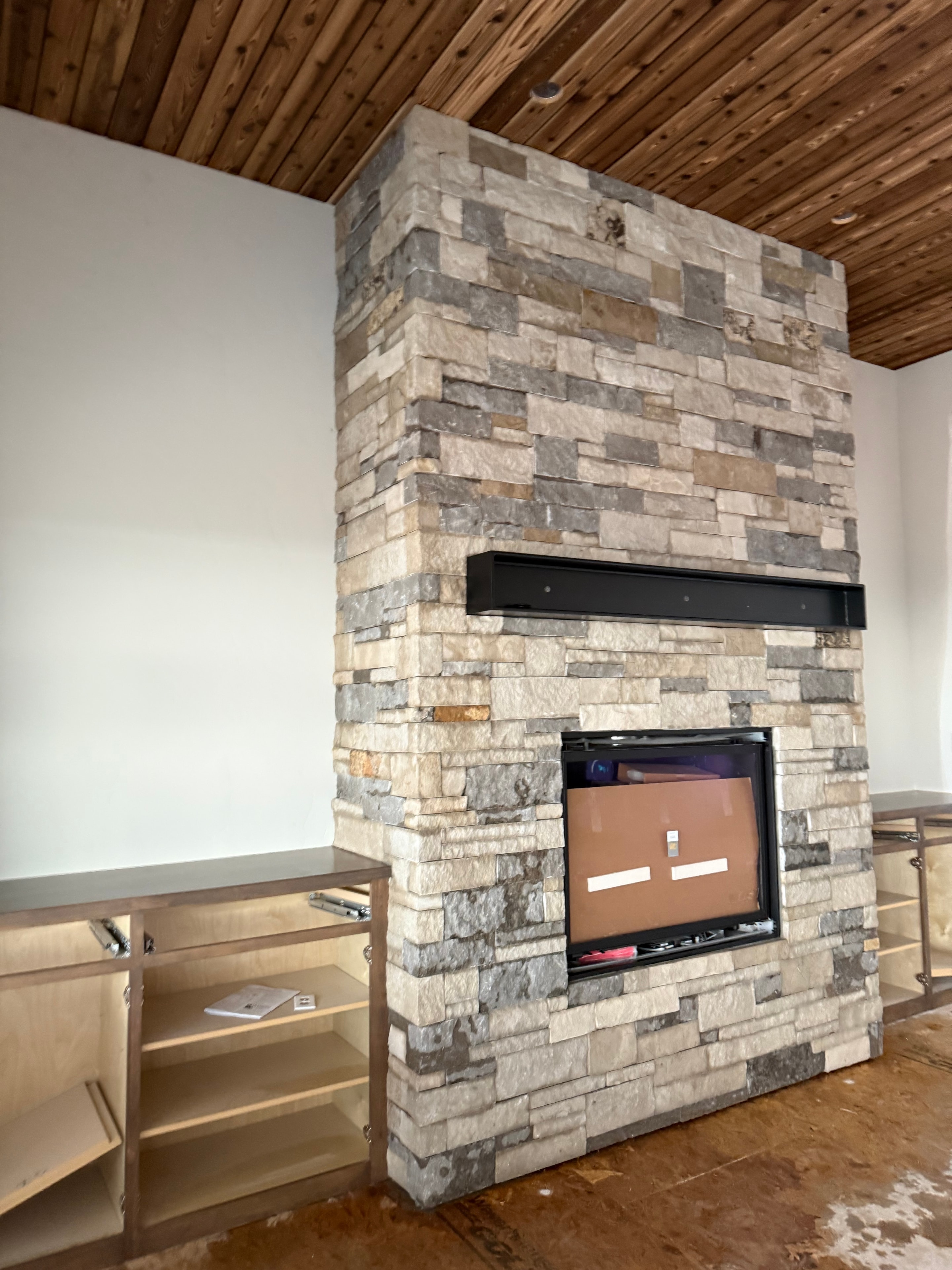 Stone Fireplace Under Construction