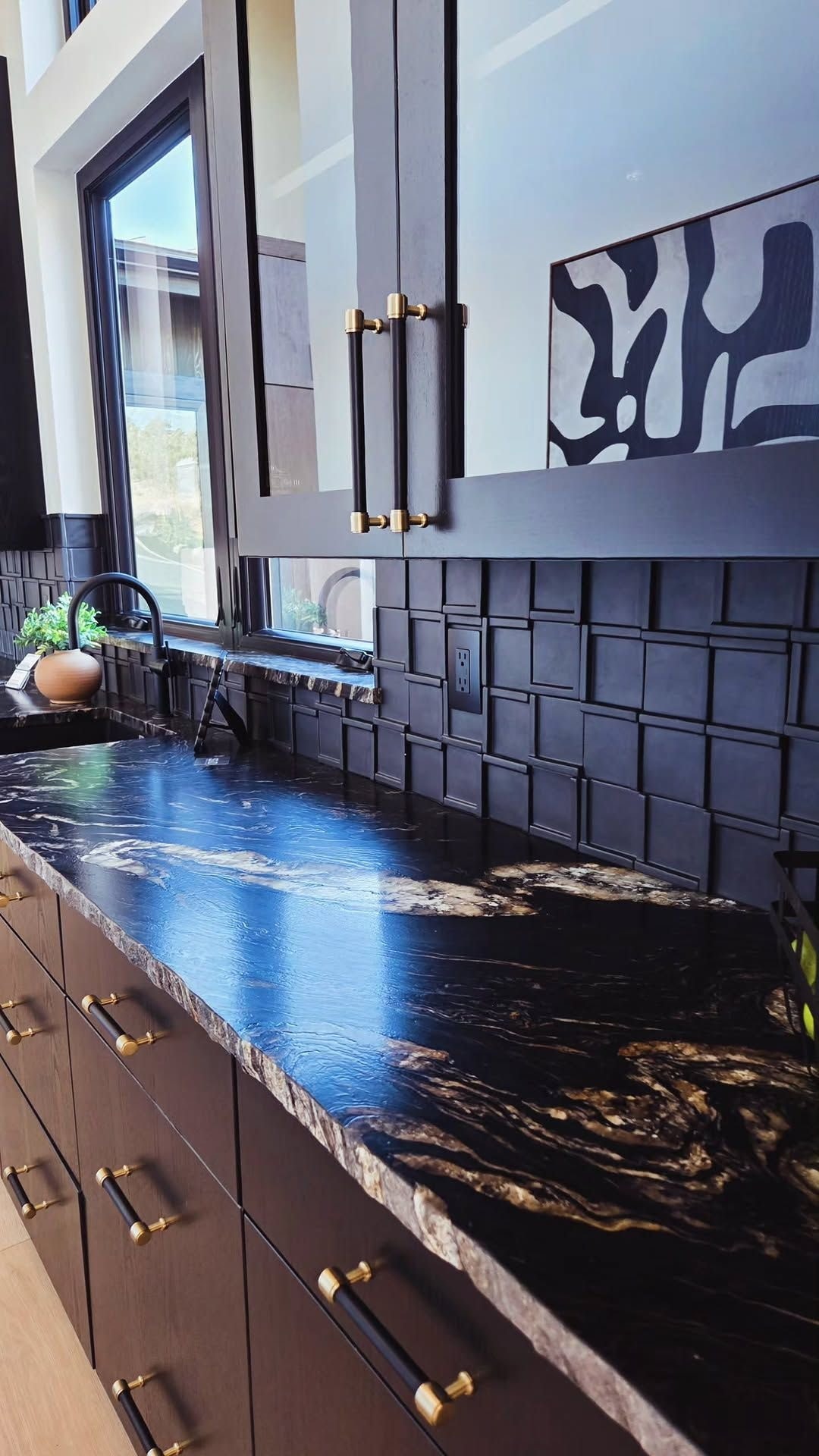 Black Basket-Weave Kitchen Backsplash